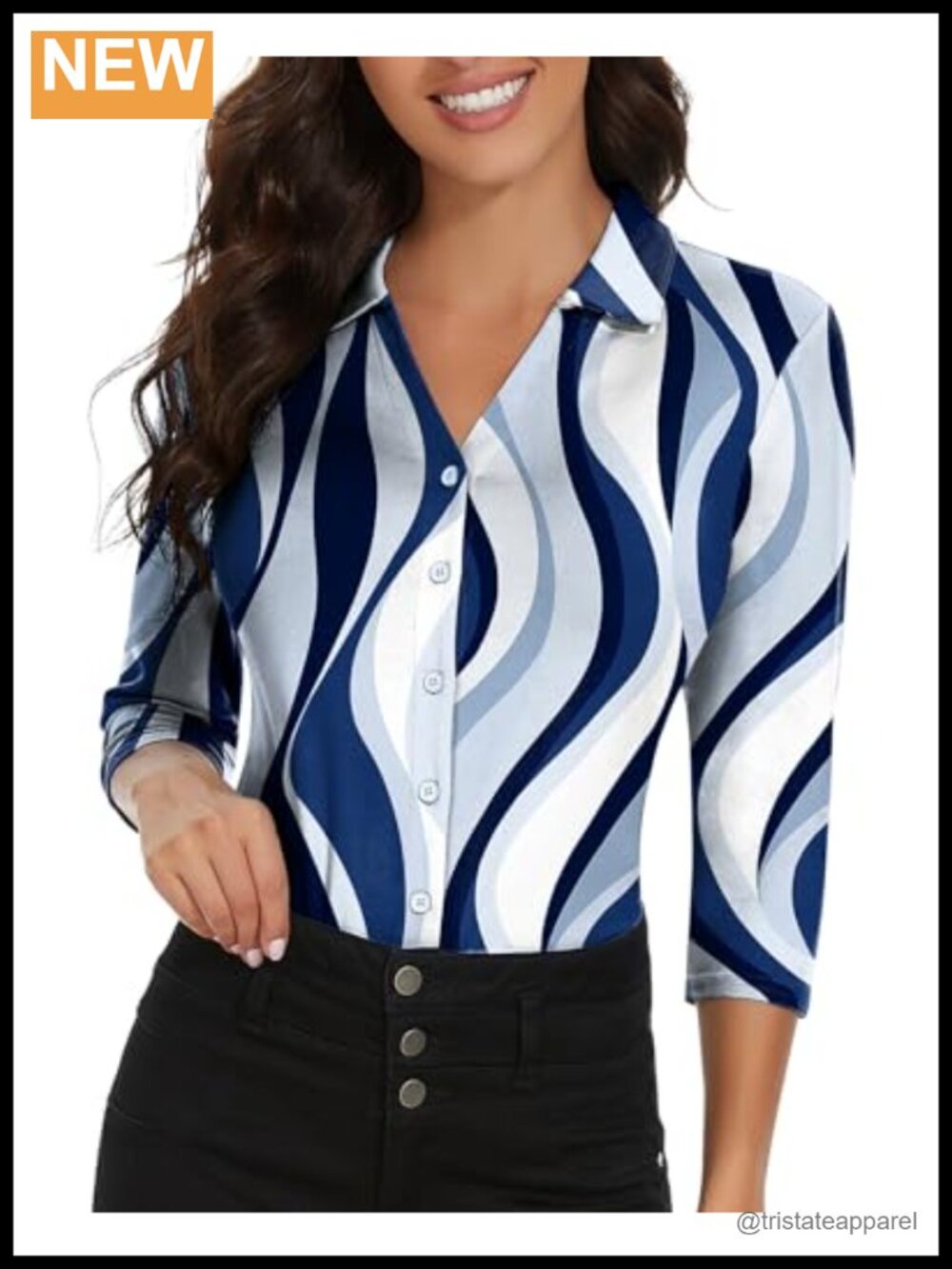 Women's 3/4 Sleeve Polo Shirt Breathable Button Down V-Neck Golf Work Top